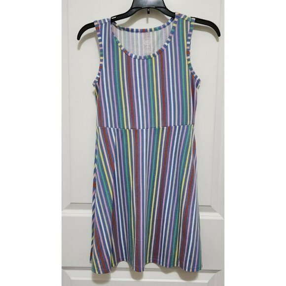 Wonder Nation Girls L 10/12 Blue Striped Jersey Knit Tank Dress - Picture 1 of 5